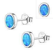 Synthetic Opal Oval Silver Stud Earrings, e345